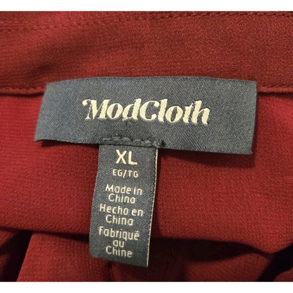Modcloth Burgundy Sheer Chiffon Dress XL NEW Ruffle Fit & Flare Collared - Picture 8 of 8